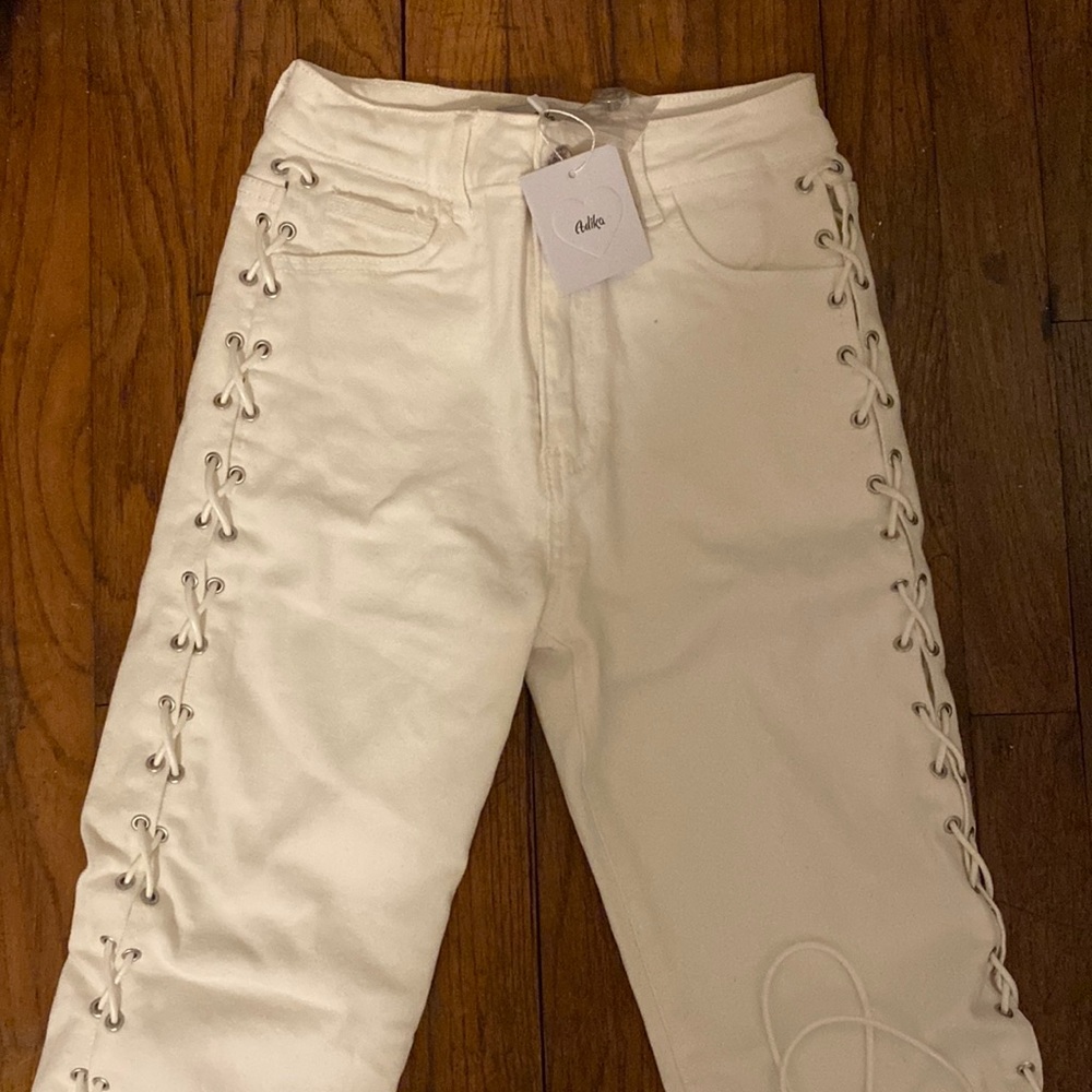 Adika NWT white lace up jeans